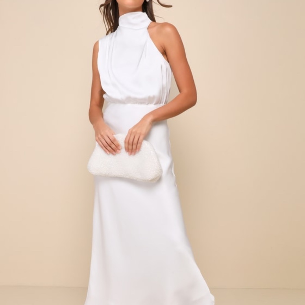 Lulus White Satin Asymmetrical Midi Dress - Size XL